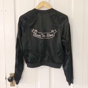 Reformation “Leave Me Alone” Satin Bomber, Size M